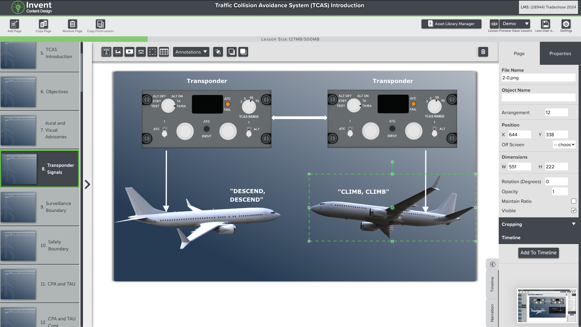 CPaT Invent Authoring Tool screen - TCAS - Pilot Training AFM.aero