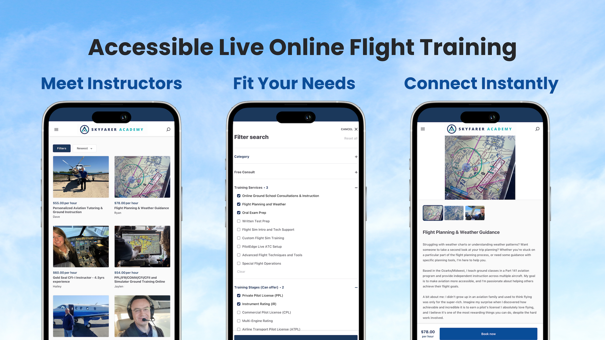 Skyfarer Academy Product - Accessible Live Online Flight Training web - Pilot Training AFM.aero